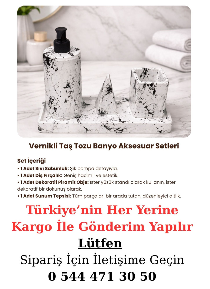 Banyo Seti-Siyah Desenli (Yuvarlak)