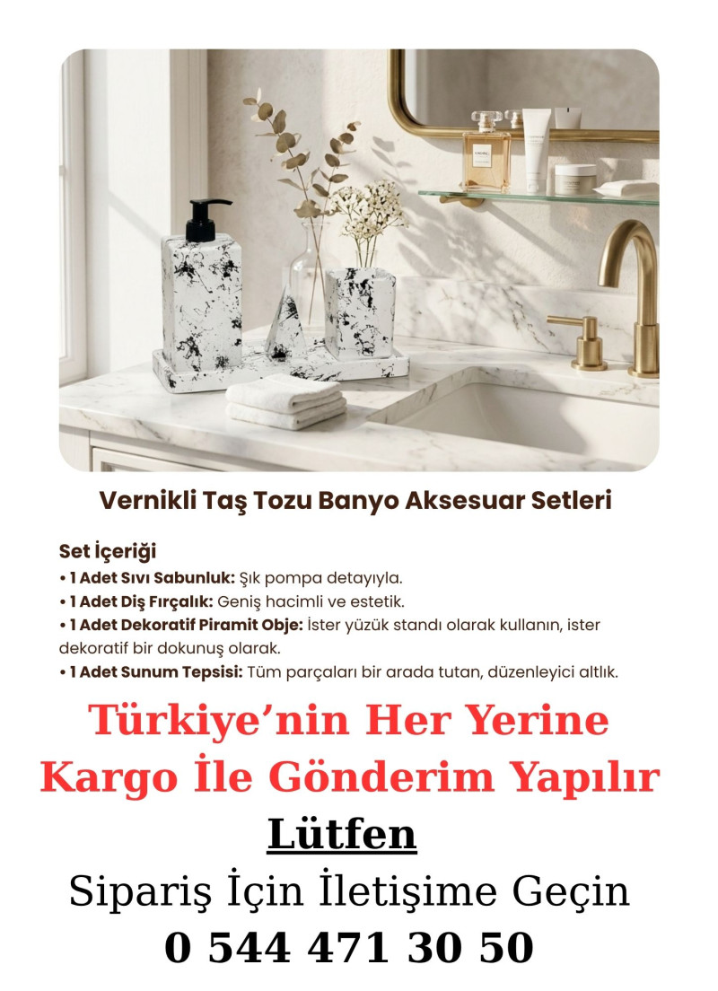 Banyo Seti-Siyah Desenli (Kare)