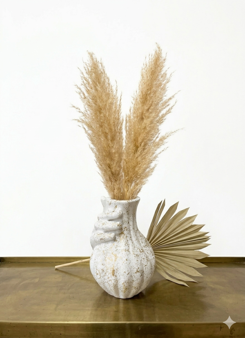 El Yapımı Taş Tozu Tasarım Vazo-Altın Varank Desenli