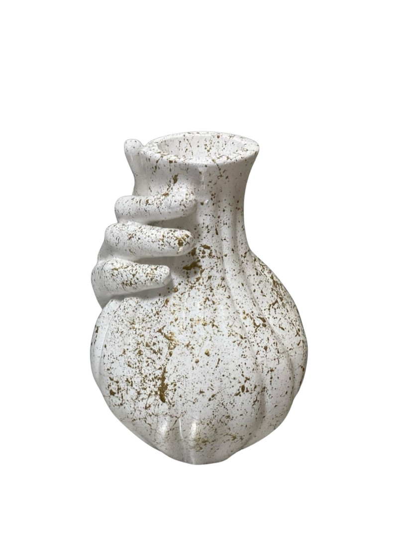 El Yapımı Taş Tozu Tasarım Vazo-Altın Varank Desenli